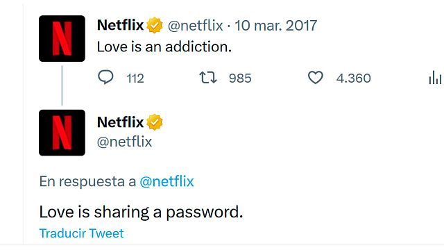 Cuando Netflix decía que "Amor es compartir tu contraseña": las redes arden contra la plataforma y le echan en cara los tuits del pasado noticias imagen