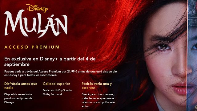 'Mulán' llegará en exclusiva a Disney+ España el 4 de septiembre por 21,99 euros y sólo para abonados noticias imagen