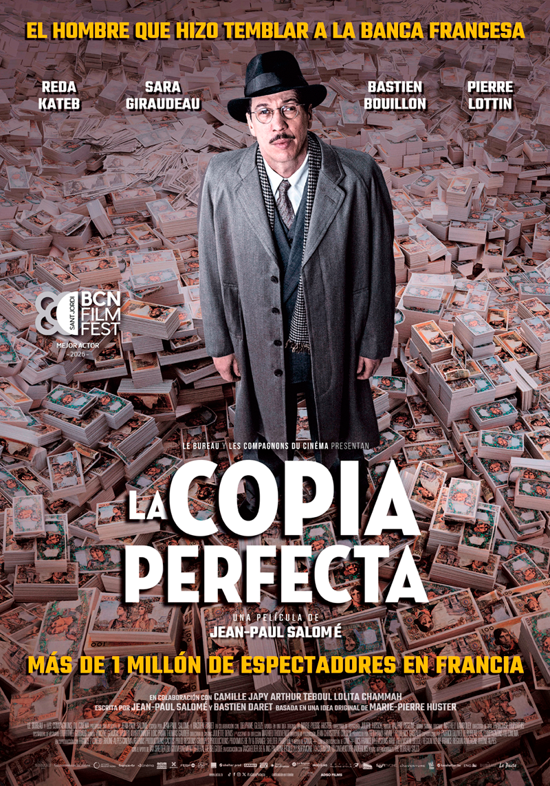 Un retrato dramático de Jan Bojarski, el ingeniero polaco convertido en falsificador, mirando pensativo con elementos de la Francia de posguerra de fondo, repre