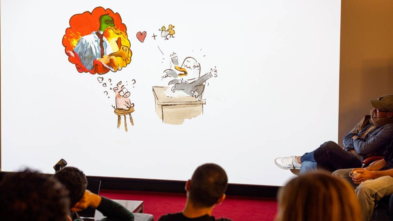 Uno de los dibujos con los que Benjamin Renner contó su encuentro con el productor Christopher Meledandri.