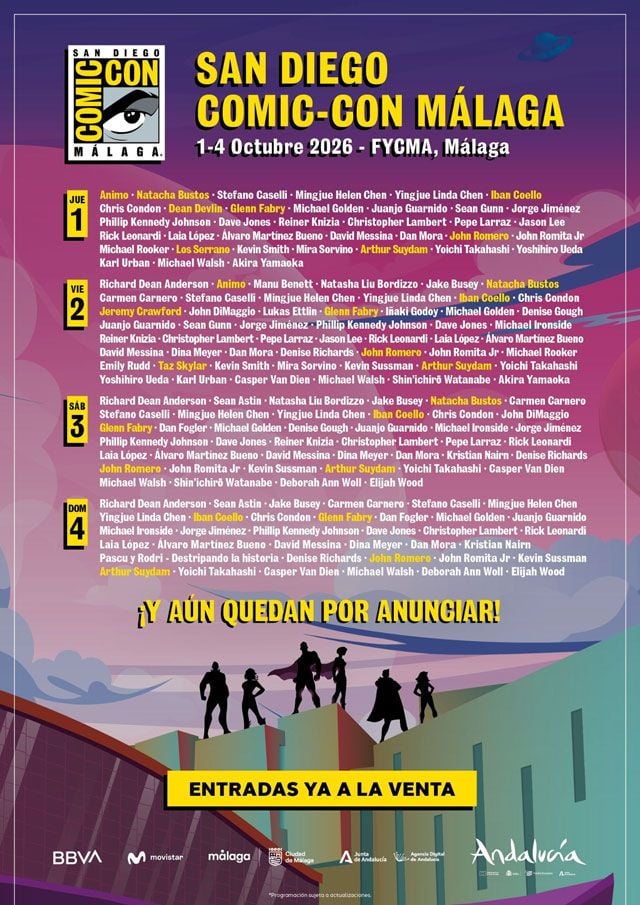 Cartel de invitados a la San Diego Comic-Con Málaga 2026