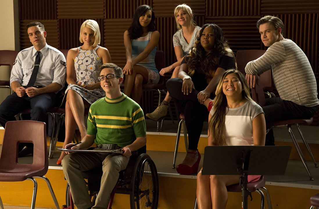 Glee : Foto Jenna Ushkowitz, Naya Rivera, Dianna Agron, Mark Salling, Amber Riley, Kevin McHale, Heather Morris
